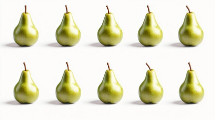 Isolated Green Pears on White Background Photographed with Soft Lighting