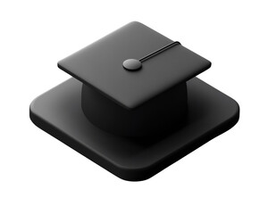 Black graduation cap on white isolated background