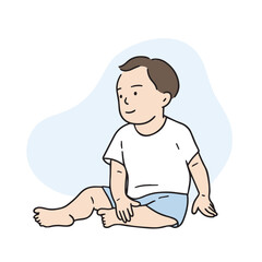 An illustration of a boy sitting and playing on the floor. A hand drawn vector element.