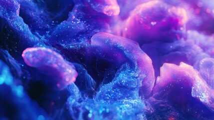 Fototapeta premium Abstract vibrant purple and blue ink swirling in water.