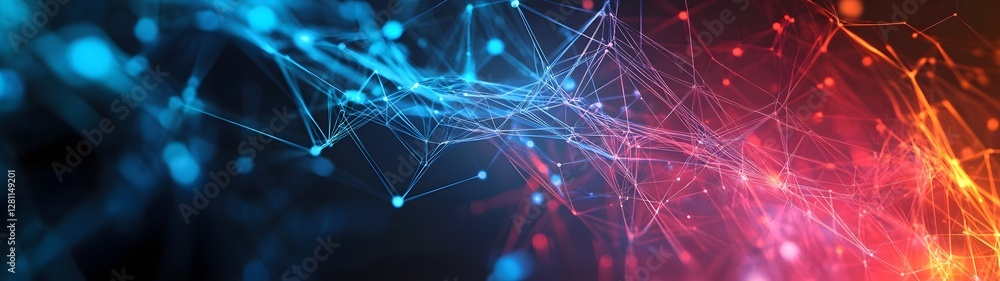 Poster An abstract digital showcasing a captivating convergence of vibrant lights particles and intricate geometric patterns creating a mesmerizing and futuristic technological landscape