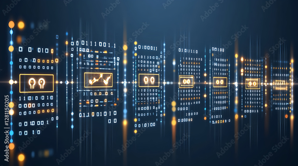 Poster data analytics insights virtual environment digital graphics high-tech setting futuristic viewpoint