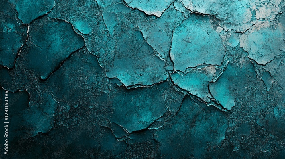 Poster deep teal cracked texture abstract background image of weathered surface