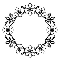 Vector-art frame featuring a black and white floral wreath, with daisy-like flowers, suitable for various design projects.