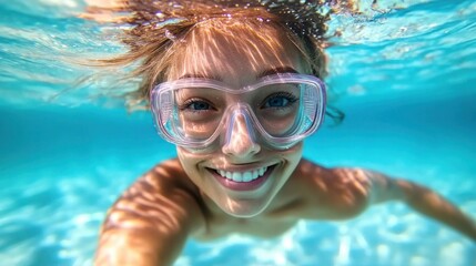 Naklejka premium Female swimmer at the swimming pool.Underwater photo