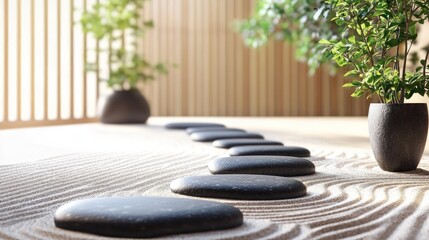 Serene Zen Garden: A Tranquil Path of Stepping Stones in Sand