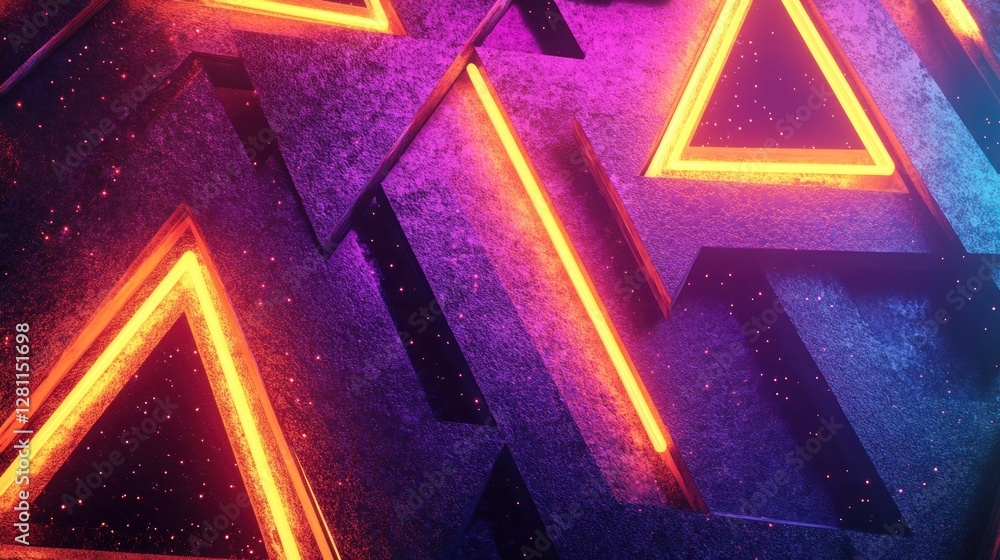 Poster abstract neon triangles illuminated background design