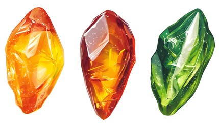 Fototapeta premium Vibrant Vector Style Gemstones in Orange, Yellow, and Green Hues
