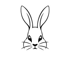 Simple Illustration of a Bunny's Head: Black and White Minimalist.