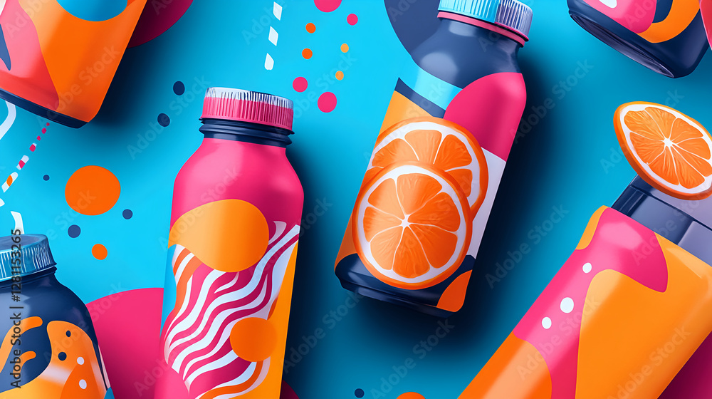 Aufkleber vibrant beverage bottles display colorful artistic design graphic composition playful environment to