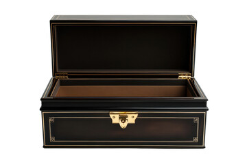 Elegant black wooden open box on white background