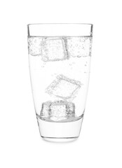 Glass of refreshing soda water isolated on white