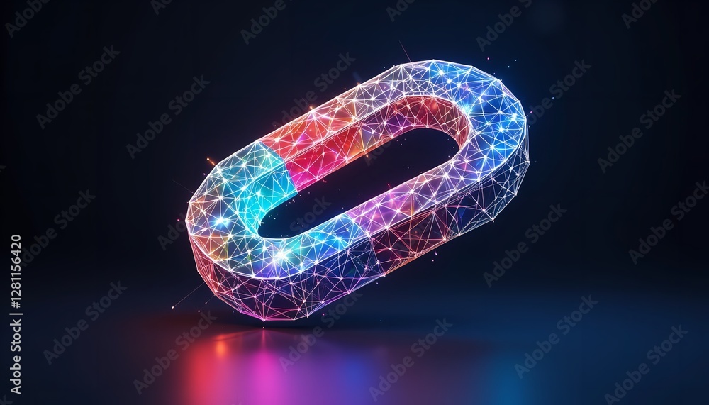 Poster abstract colorful link chain digital art neon glowing polygon low poly network connection technology