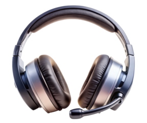 Black headphones with microphone on a transparent background