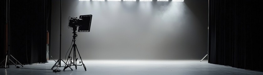 Fototapeta premium Empty Studio Space with Professional Lighting Setup for Photography and Filmmaking in Modern Environment