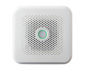 White Square Smoke Detector with Green LED Light on a transparent background