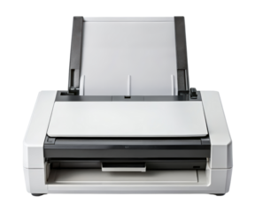 Compact white printer on a transparent background