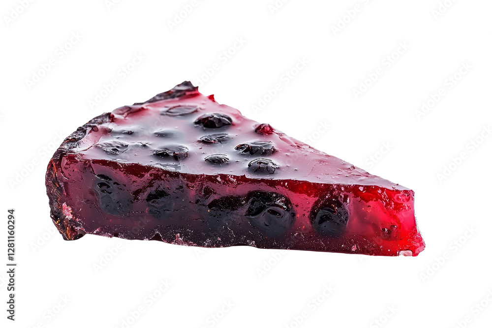 Poster glimmering jelly slice with berries in vibrant red color and texture