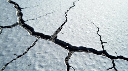 A Detailed Close-Up of Cracked Pavement Showing Textured Surface and Irregular Fractures