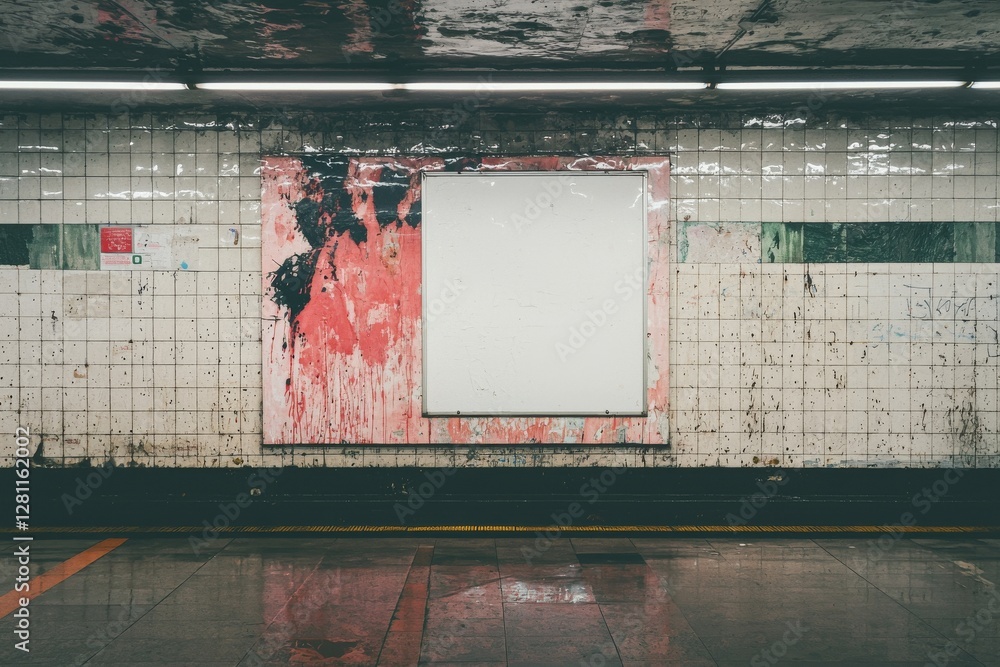Poster an empty billboard next to an escalator in the subway is useful for your advertising