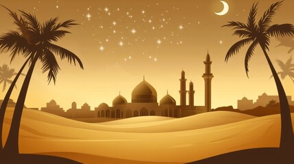 Desert Mosque Underneath a Starlit Night Sky