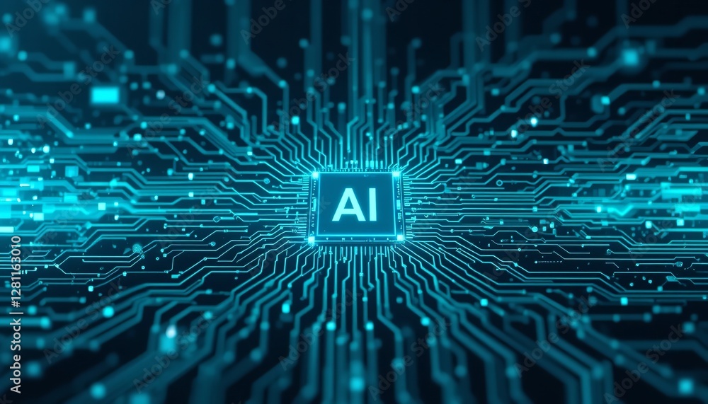 Poster abstract digital ai technology circuit board background design data glow blue dark cyber lines power