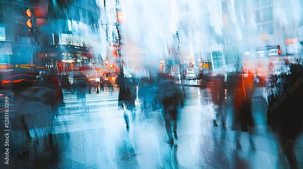 Aufkleber blurred motion captures the energy and dynamism of a bustling city landscape at night skyscrapers bu