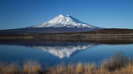 Majestic snowcapped mountain reflected in a tranquil lake