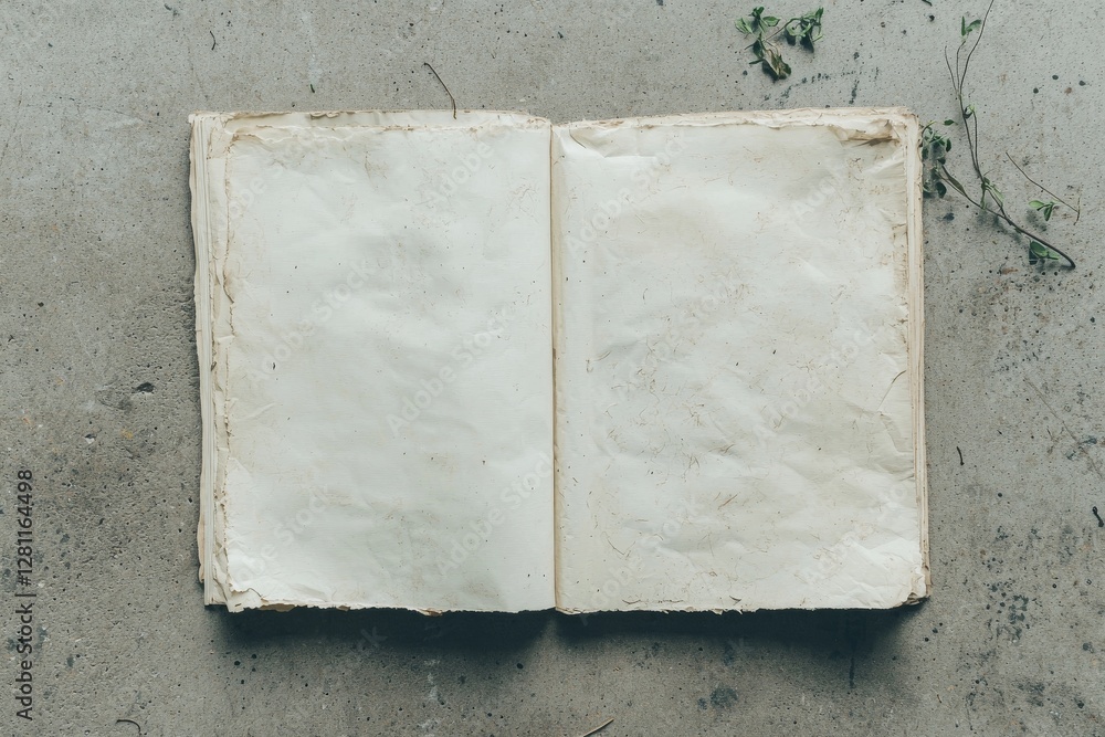 Poster blank brochures, both open and closed, are displayed on a grey background from a top view, serving a