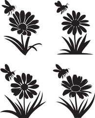 Bee and Flower Pollination Vector Icons