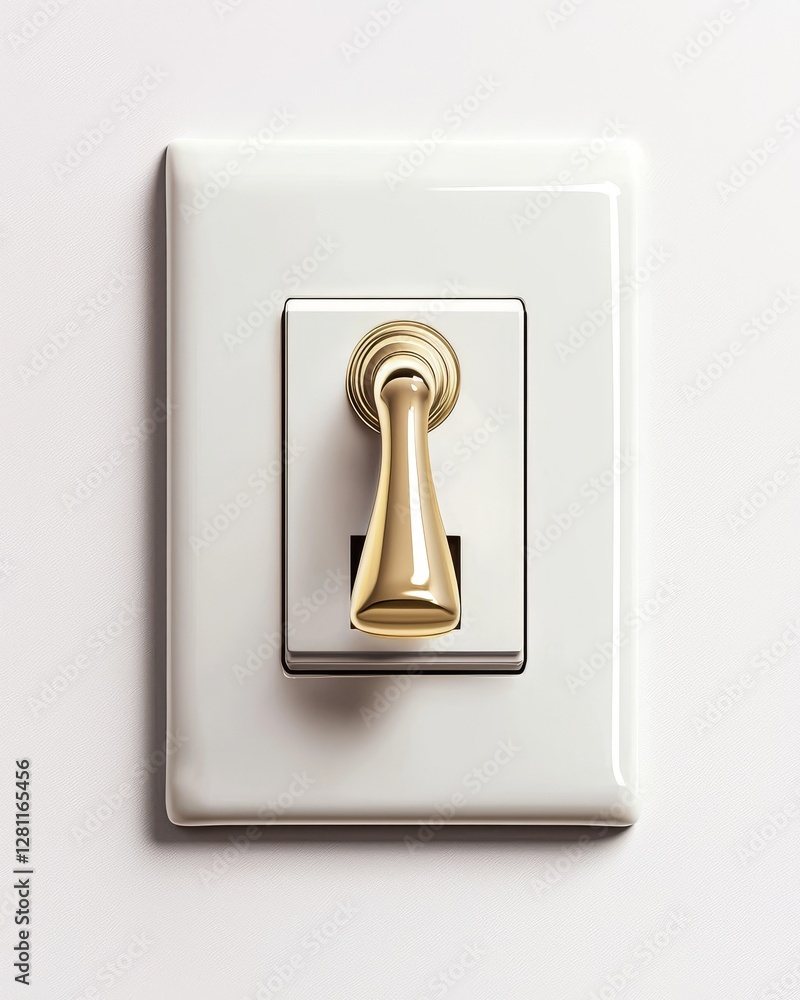 Poster the home interiors series features a 3d render of a single light switch positioned on a white wall, 