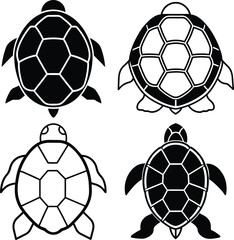 Obraz premium Turtle Icons and Wave Illustrations Vector Set