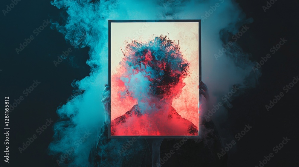 Poster a 3d render of a poster mockup is displayed on a black wall with a backlight, utilizing a lightbox t