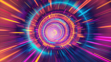 abstract astral corridor-portal with bright neon light effects, spirals of light