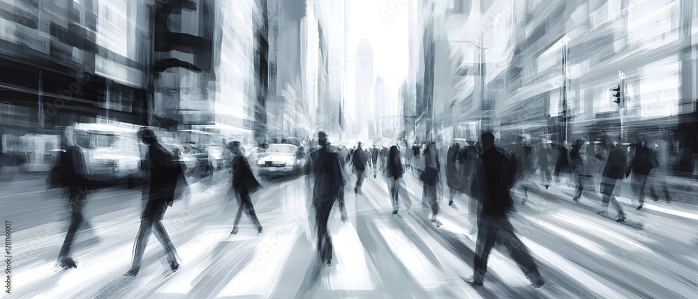 Leinwandbilder blurred motion image of busy urban commuters rushing along a city street in the downtown area creati