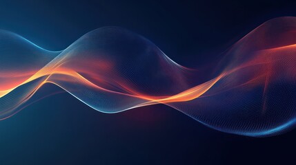 Obraz premium Abstract wavy glowing lines, orange and blue, dark background.