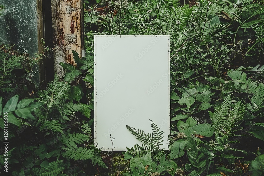 Poster on a grey marble background, a poster mockup of an empty white vertical rectangle is displayed with 