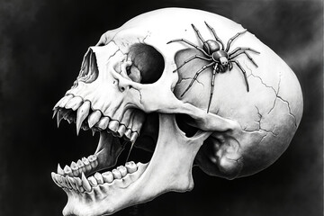 Fototapeta premium A drawing of a skull with a spider on it