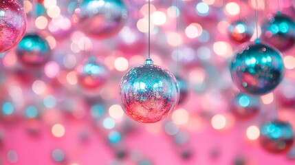 Fototapeta premium Holographic Glitter Balls Suspended in Midair Creating a Stunning Visual Flurry