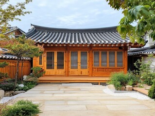 Obraz premium Traditional Korean House in a Garden Setting