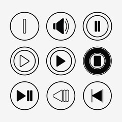 Media Control Button Icons Set in Black Outline Style.
