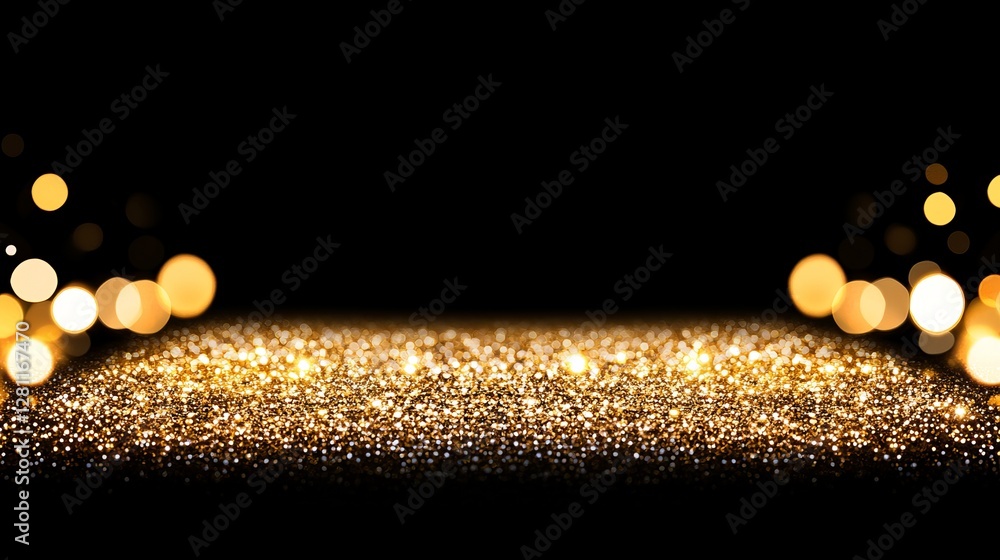 Poster glittering gold ocean that flows creating sparkling reflections in darkness