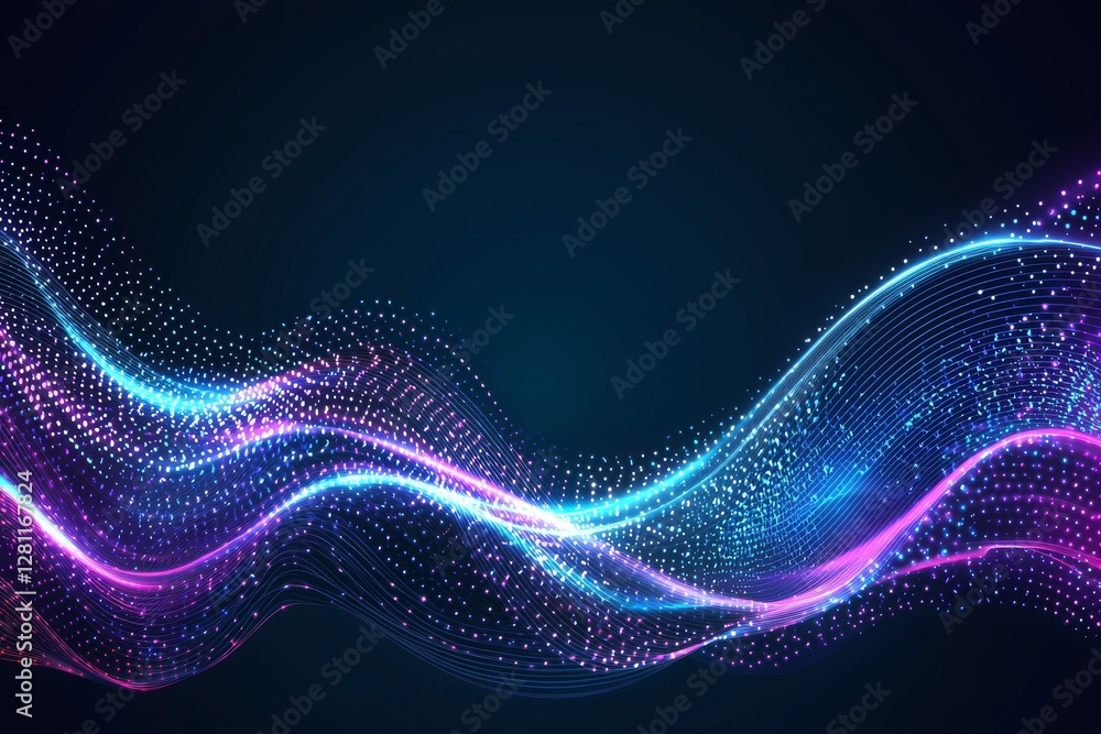 Poster a vacant show scene is set against an empty dark abstract background with neon lights glowing on the