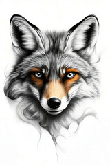 Fototapeta premium A drawing of a fox's face on a white background