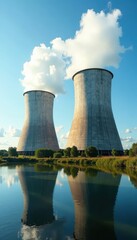 Dampierre's cooling towers against a clear sky , power, summer