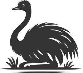 Ostrich sitting down on the ground animal silhouette vector