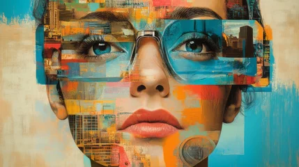 Tableau sur plexiglas  Abstract portrait of a woman with city themed collage  © mila