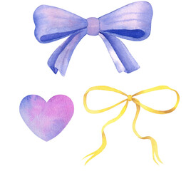 watercolor bow and heart hand-drawn clipart