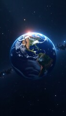 Fototapeta premium Majestic Earth hovering in vast darkness of space, illuminated by distant stars, stars, darkness