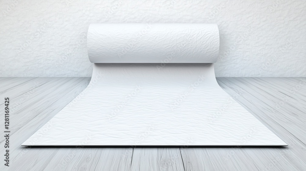 Poster textured white paper rolled in studio setting with clean background view